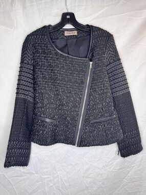 Kosmika Italian Black Textured Zip-Front Women's Jacket